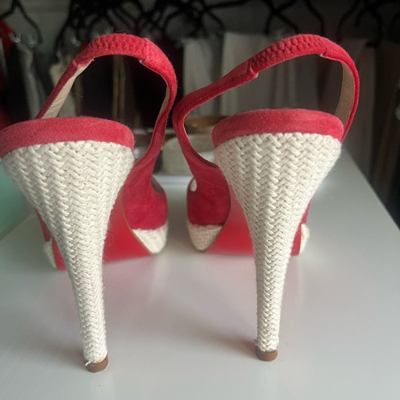 RARE Christian Louboutin vintage red suede and woven slingback heels - Picture 4 of 6